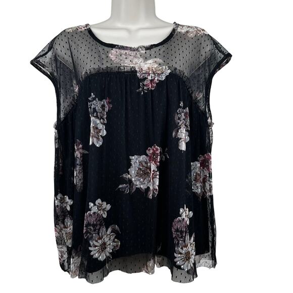 Eyeshadow Y2K Blouse Top Floral Mesh Black Large Whimsy Goth Fairy Grunge - Picture 1 of 10